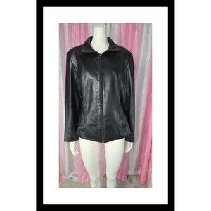 Vintage Maxima Wilson's Leather Black Lined Moto Zip Jacket Size Large